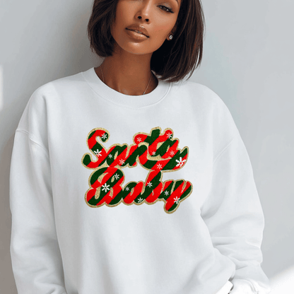 Christmas Santa Baby Chenille Patch - PATCH ONLY - 10.5&quot; Iron On Applique