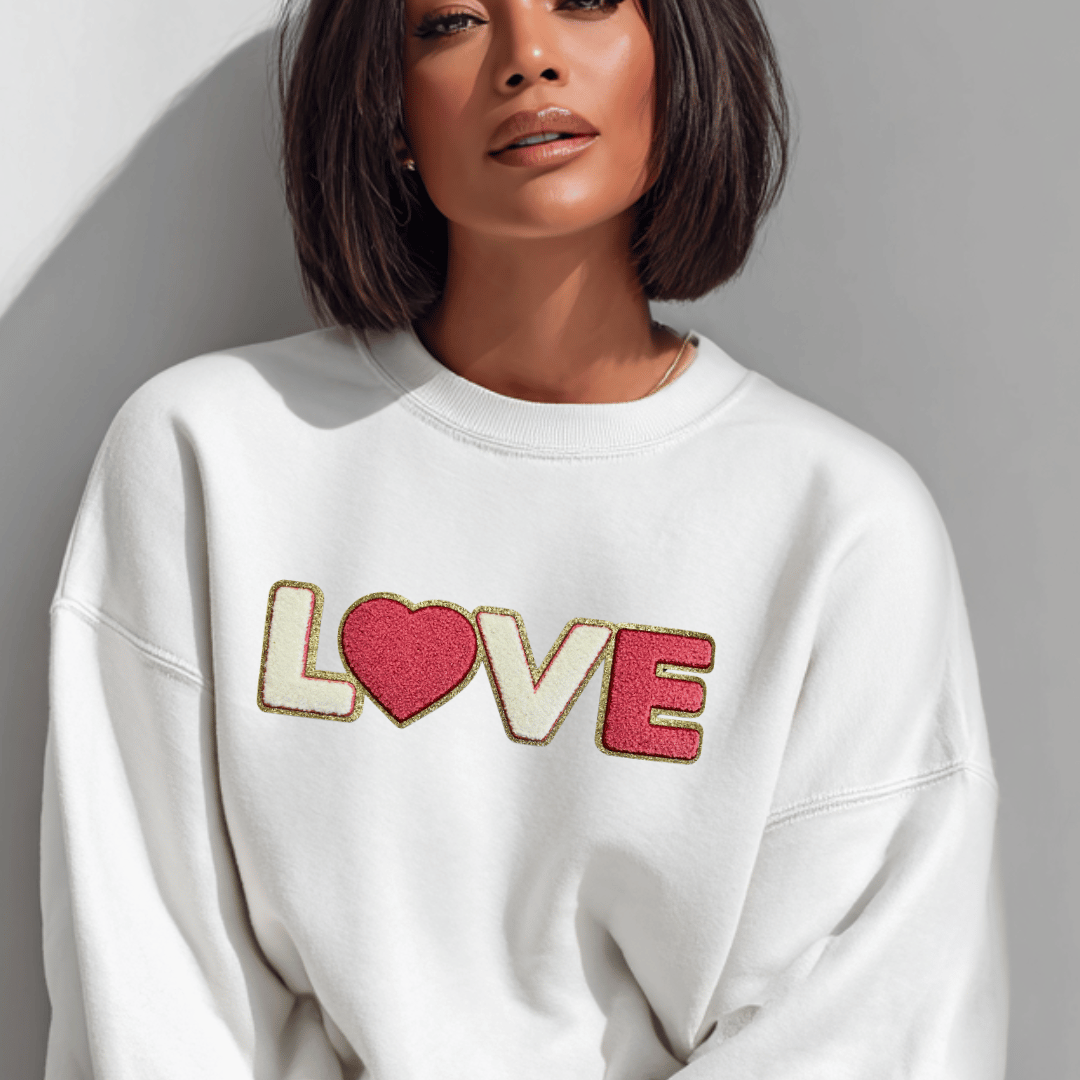 Pink &amp; White Love Letter Chenille Patch - PATCH ONLY - 10.5&quot; Iron On Applique