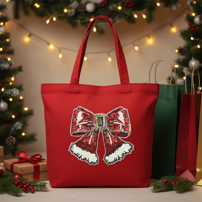 Christmas Bow Patch on Tote Bag