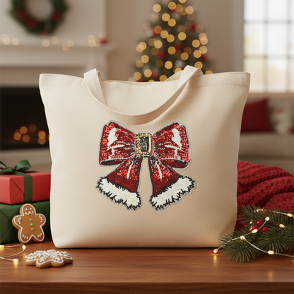Christmas Bow Patch on Tote Bag