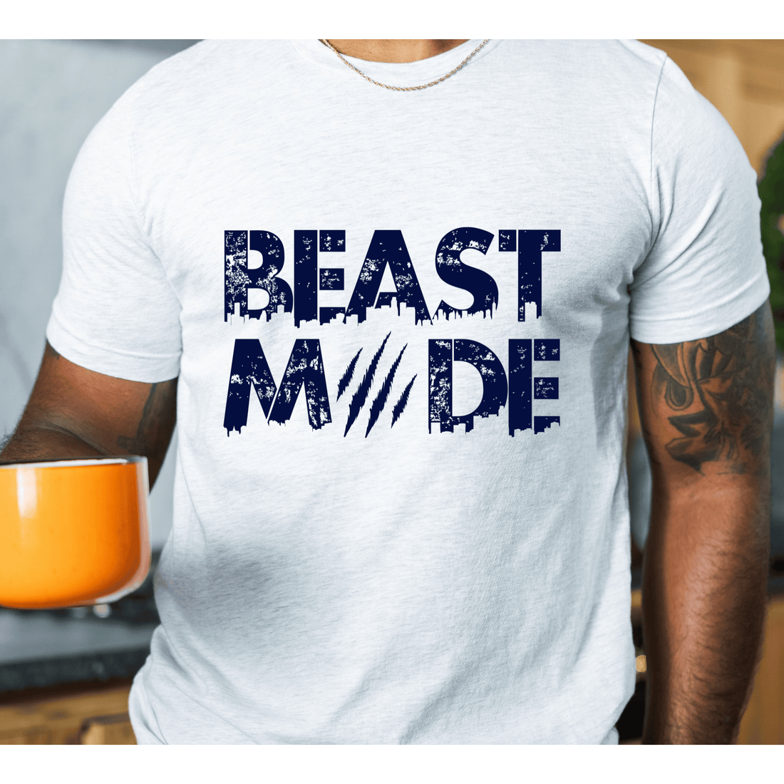 Beast Mode design printed on soft cotton tee and sweatshirt, featuring motivational graphic tee