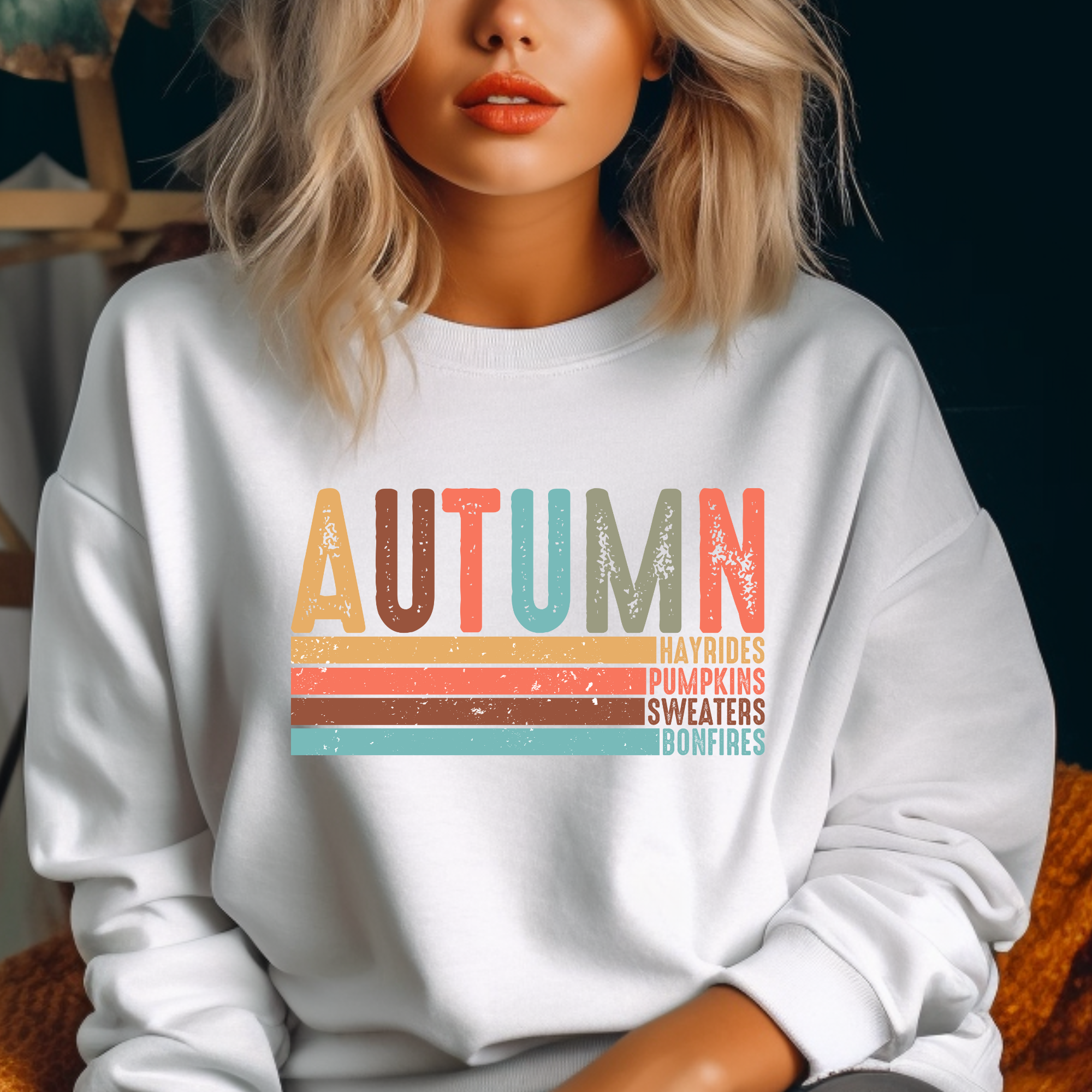 Autumn design printed on soft cotton tee and sweatshirt, featuring motivational graphic tee