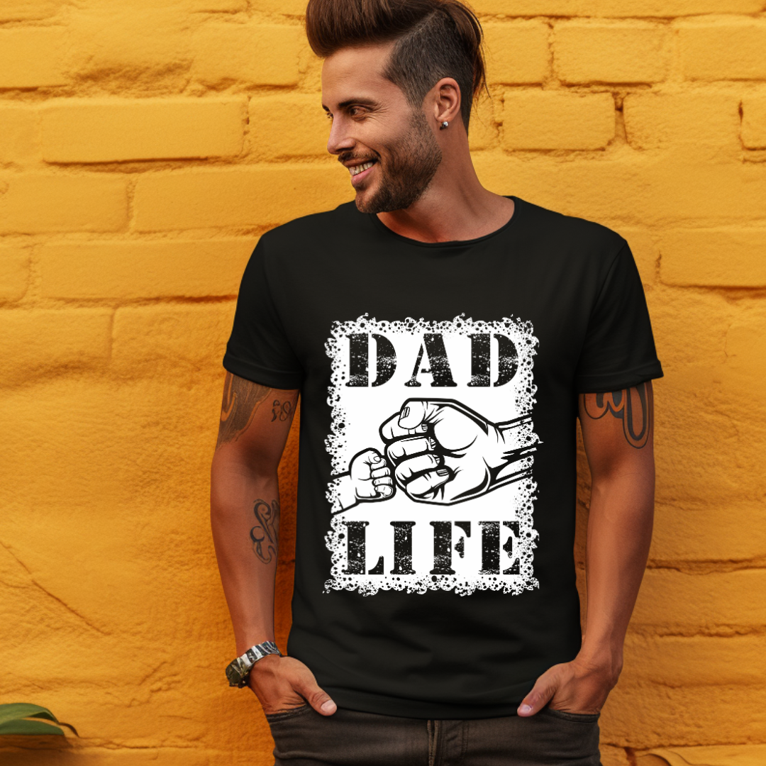 Dad Life design printed on soft cotton tee and sweatshirt, featuring motivational graphic tee