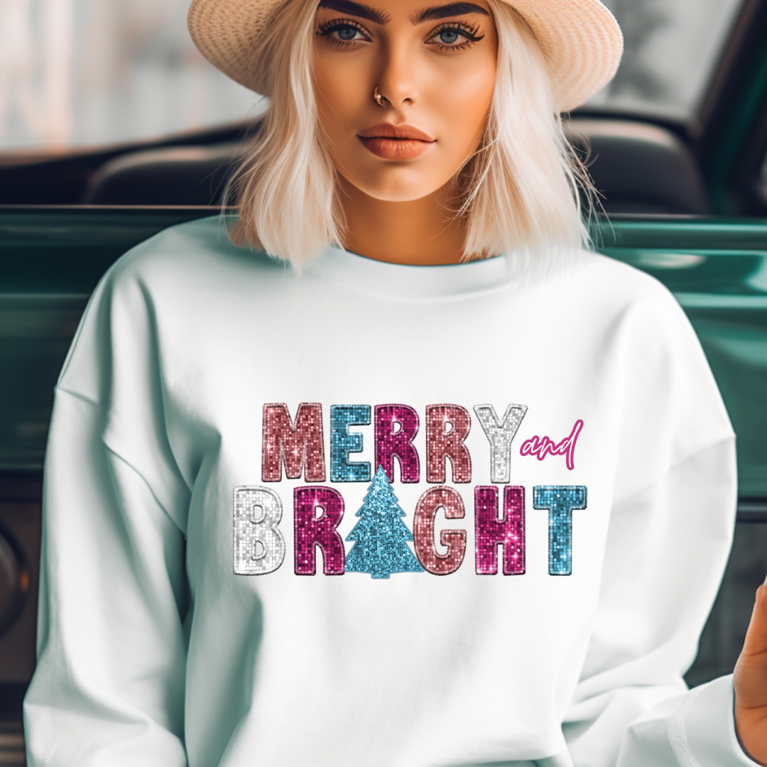 MERRY &amp; BRIGHT (FAUX EMBROIDED) -Clear Screen Print Transfers - Malitreend