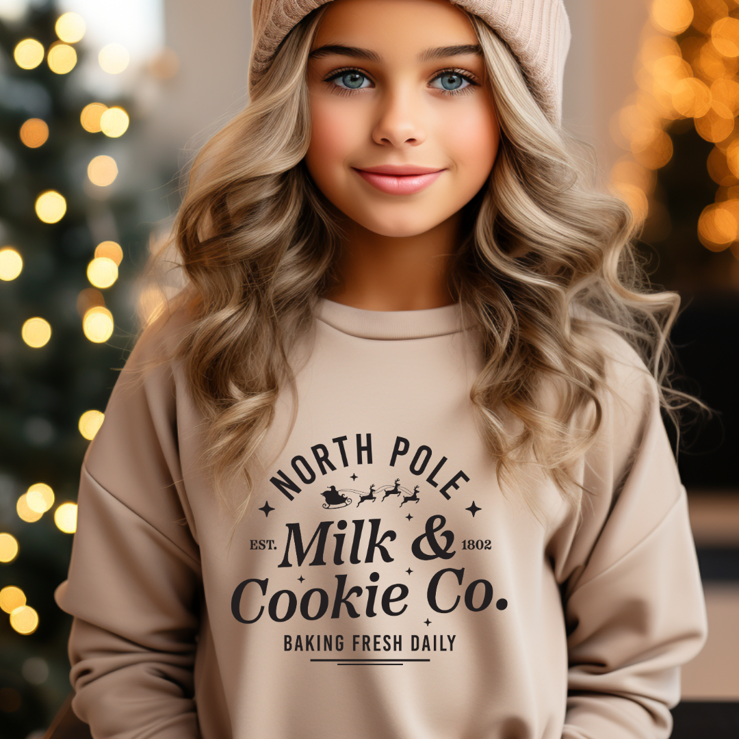 Milk Cookie Youth Size design printed on soft cotton tee and sweatshirt, featuring motivational graphic tee