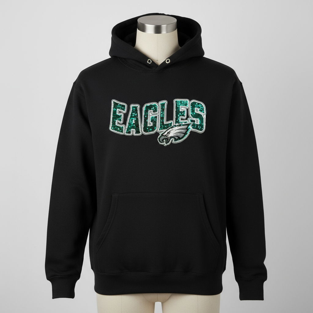 Eagles Patch on Front of Black Hoodie