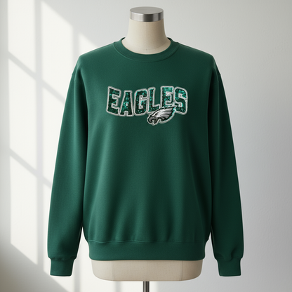 Eagles Patch on Front of Green Sweatshirt