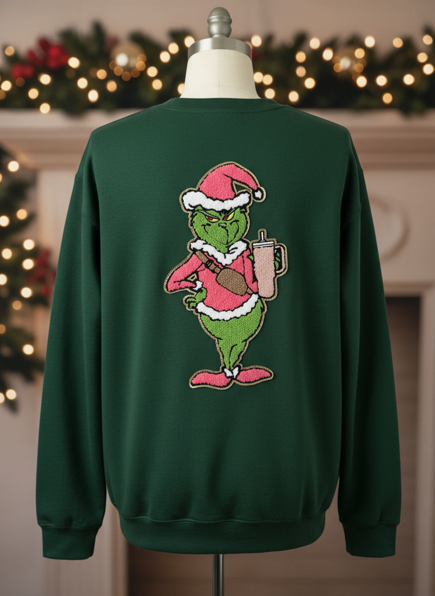 Grinch Patch on Green Sweatshirt - Proper Proportions