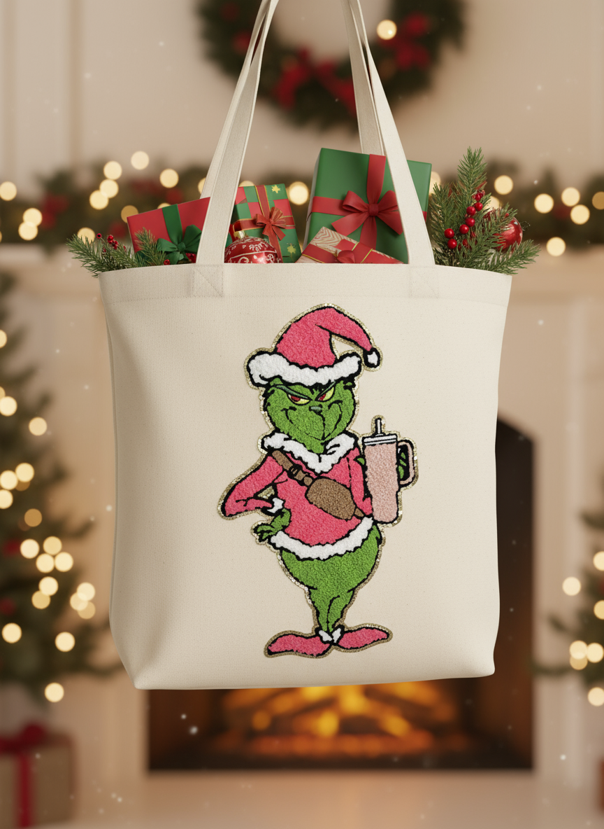 Grinch Patch on Tote - Proper Proportions