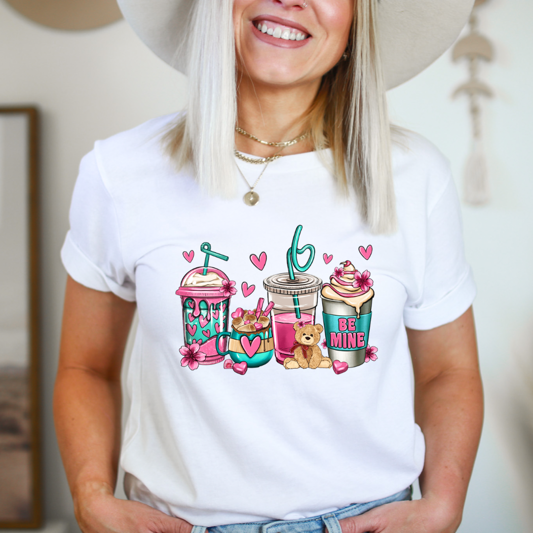 Be Mine Coffee design printed on soft cotton tee and sweatshirt, featuring motivational graphic tee