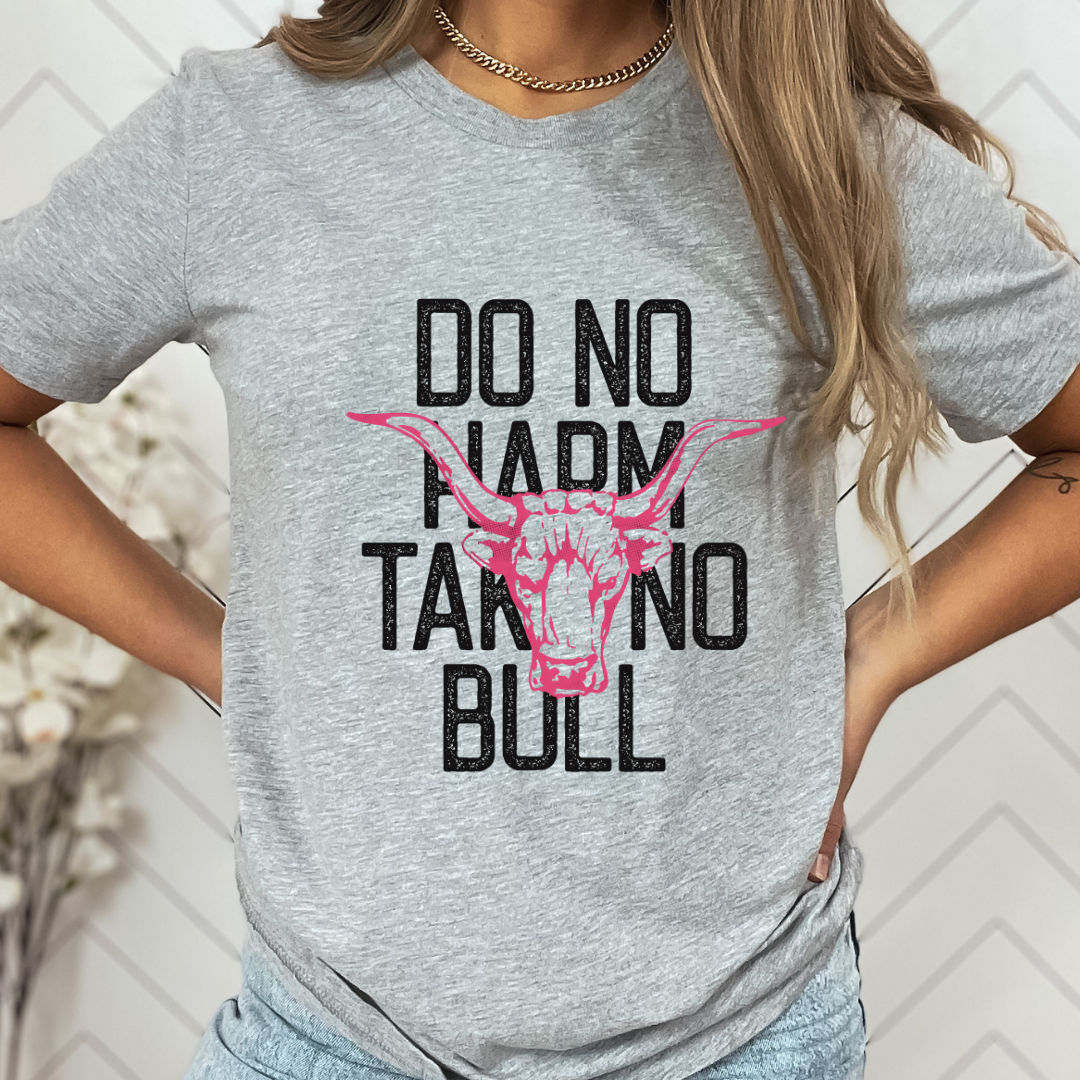 Do No Harm Take No Bull design printed on soft cotton tee and sweatshirt, featuring motivational graphic tee