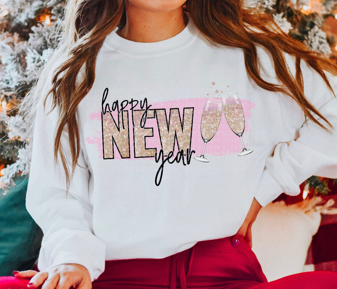 New Year 3D Puff design printed on soft cotton tee and sweatshirt, featuring motivational graphic tee