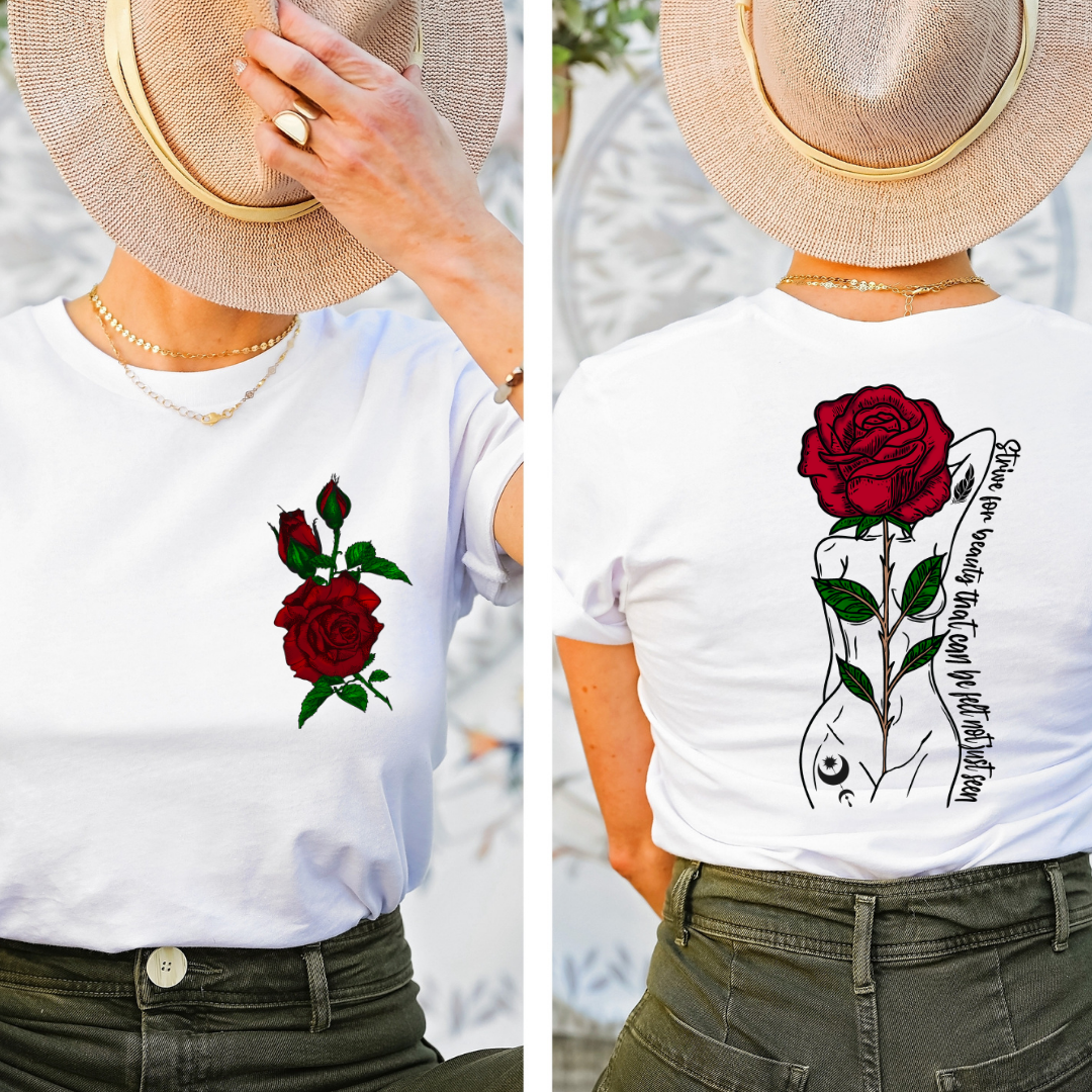 Strive For Beauty design printed on soft cotton tee and sweatshirt, featuring motivational graphic tee