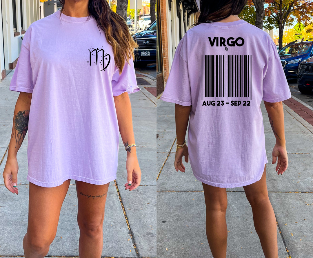 Virgo 1 design printed on soft cotton tee and sweatshirt, featuring motivational graphic tee