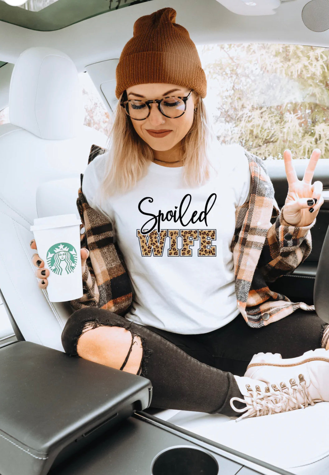 Spoiled Wife design printed on soft cotton tee and sweatshirt, featuring motivational graphic tee