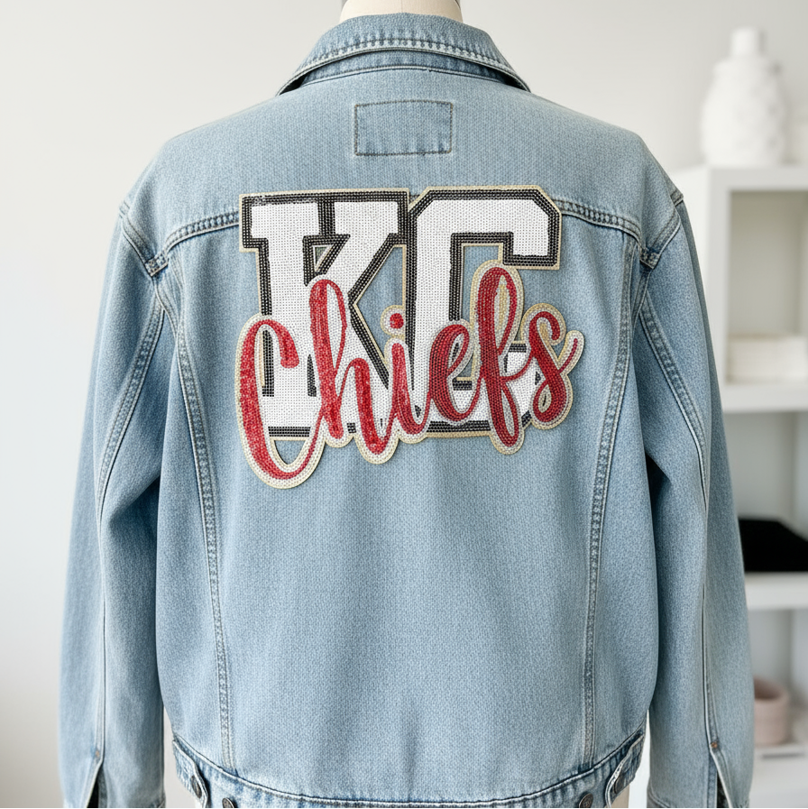 KC Chiefs Patch on Denim Jacket - Proper Size