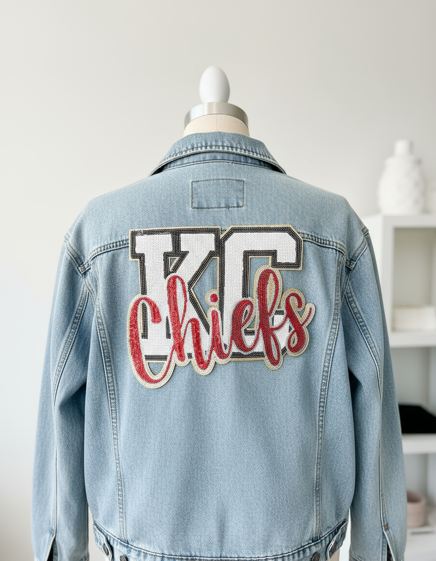 KC Chiefs Patch on Denim Jacket - Proper Size